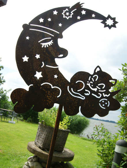 Gartenstecker Mond mit Katze