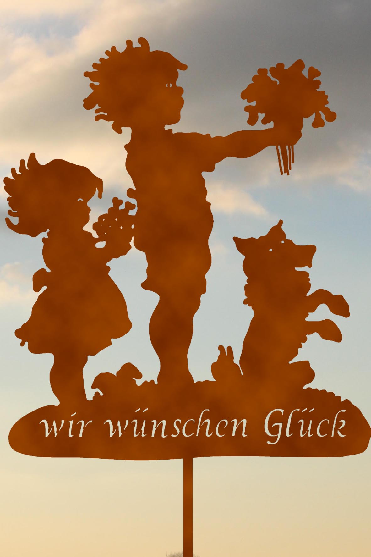 Gartenstecker Rost "wir wünschen Glück"