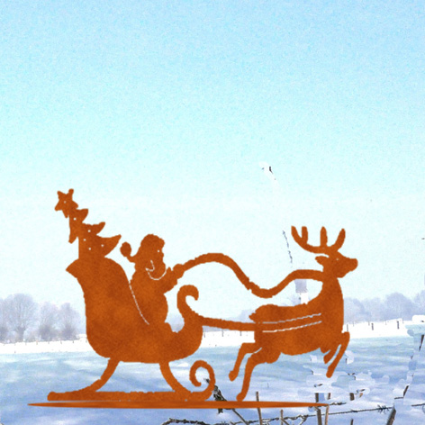 Weihnachtsdeko Weihnachtsmannschlitten auf Platte